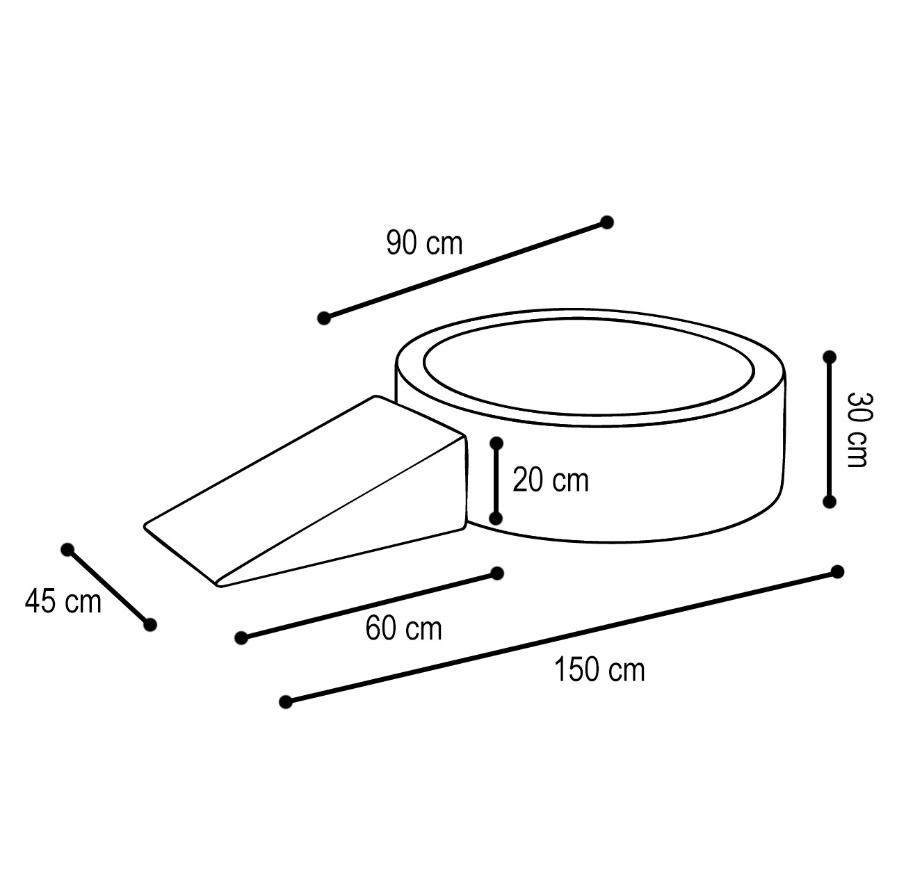 PLUSH NEST Spielplatz-Trockenplanschbecken 90×30 + Dreieck (+200 Bälle: Perlmutt, Silber, Hellblau), Grau, Premium-Cord