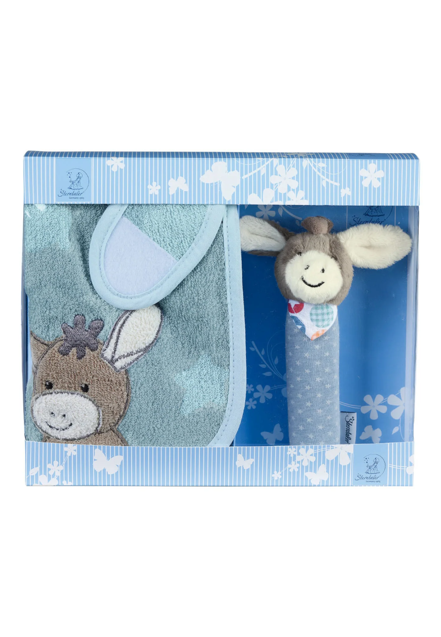 Geschenk-Set zur Geburt Esel Emmi -blau