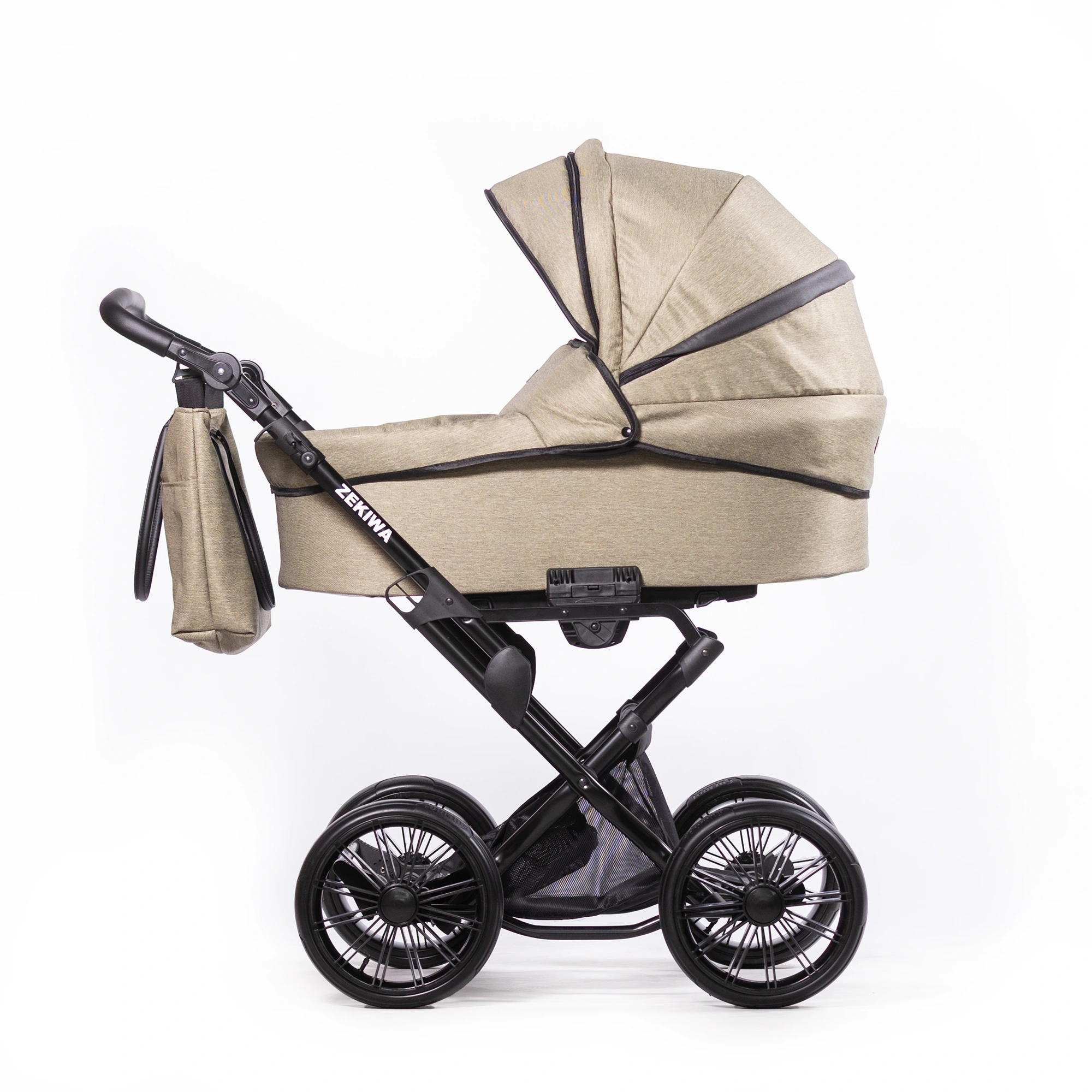 Kinderwagen "Green Black" Touring Max 12Zoll Gelräder - XXL Wanne mit 81cm Liegefläche - inkl. Sportwagenaufsatz und Wickeltasche