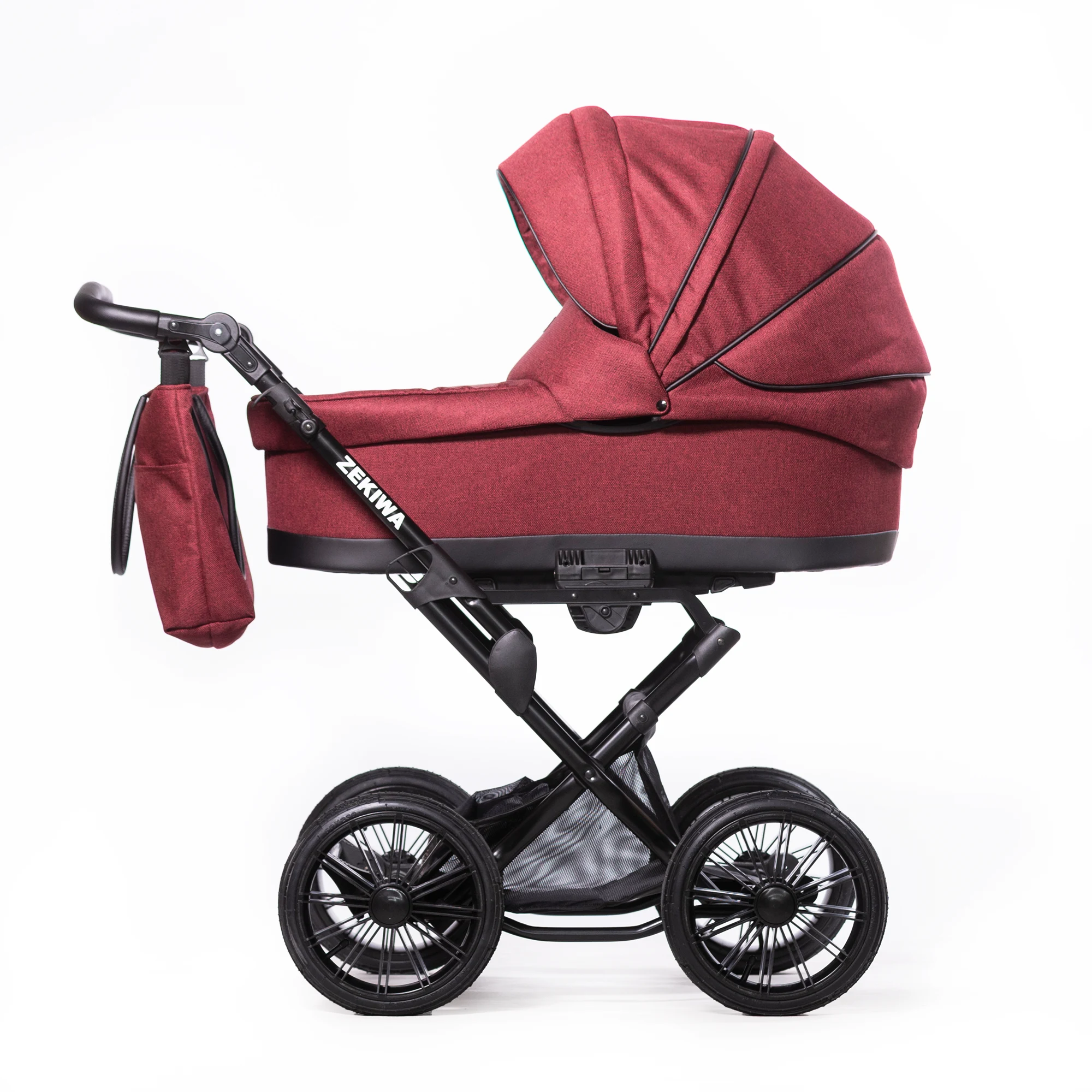 Kinderwagen "Waldbeere" Touring Max 12Zoll Lufträder - XXL Wanne mit 81cm Liegefläche - inkl. Sportwagenaufsatz und Wickeltasche