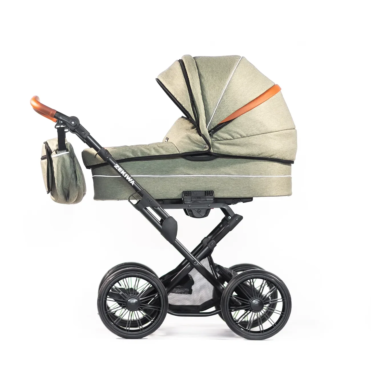 ZEKIWA Probefahrt Kinderwagen für jedes Gelände + 12 Zoll Gelräder mit Riemenfederung Touring Max Green