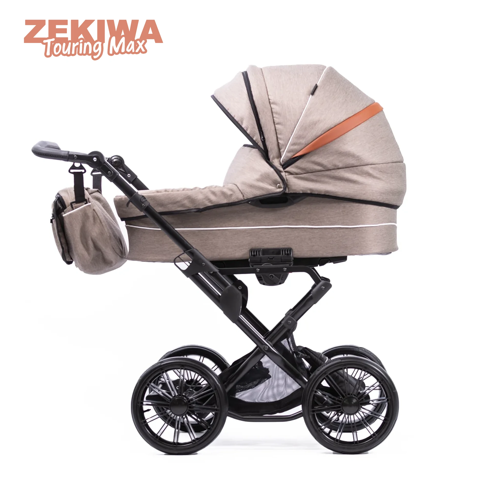 ZEKIWA Probefahrt Kinderwagen für jedes Gelände + 12 Zoll Gelräder mit Riemenfederung Touring Max Brown