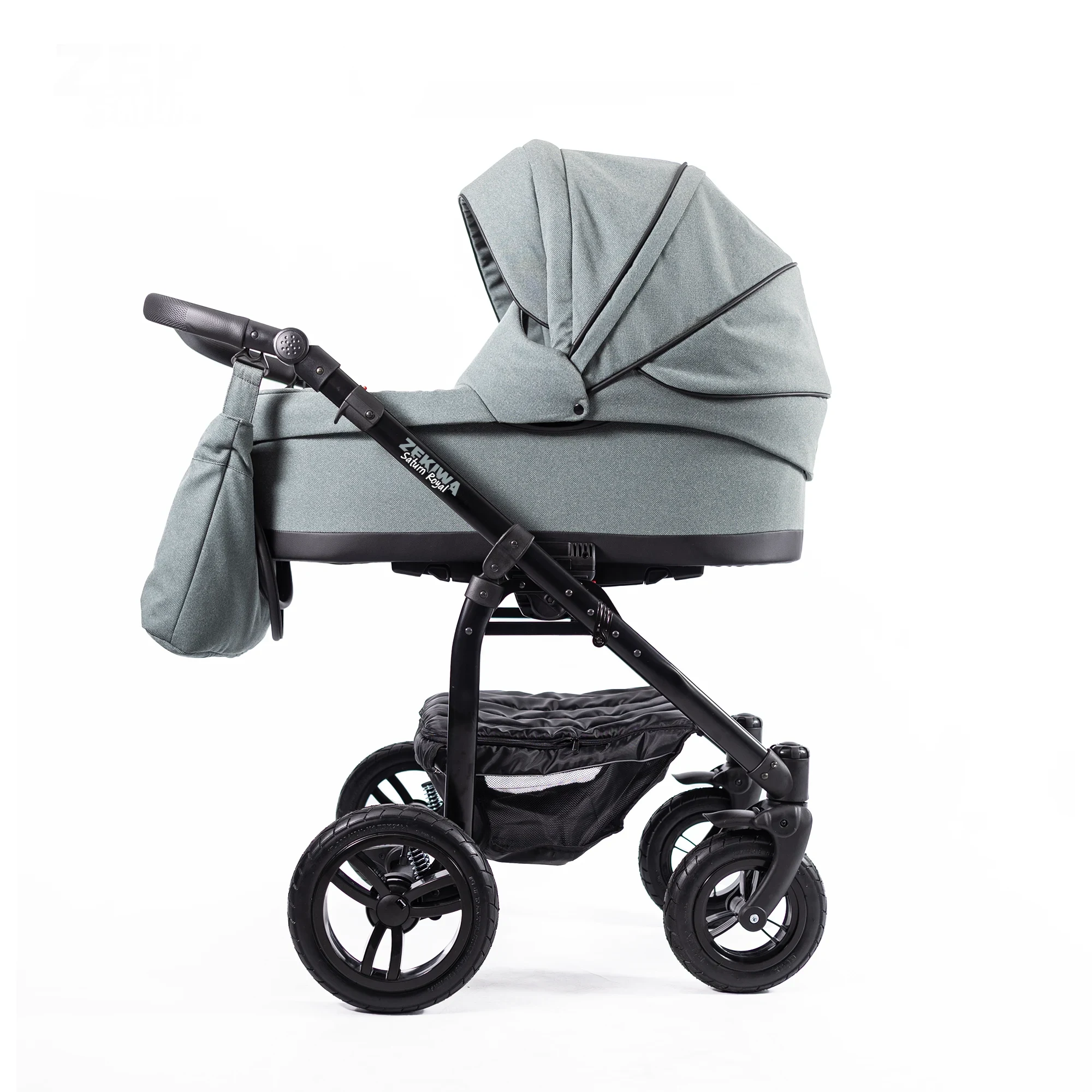 ZEKIWA Kinderwagen 3 in 1 mit 81cm XL Liegefläche - Komplettpaket + Sportwagenaufsatz + Regenschutz + Insektenschutz + Wickeltasche | Saturn Royal
