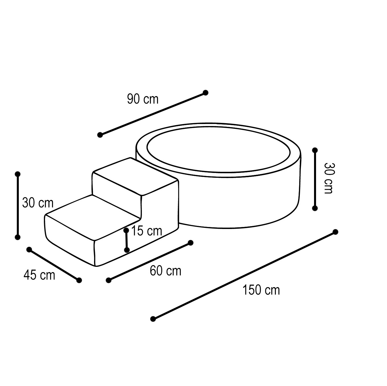 PLUSH NEST Spielplatz-Trockenbecken + Trittsteine ​​(+200 Bälle: Perlmutt, Gold, Perlmutt-Hellrosa), Hellrosa, Premium-Cord