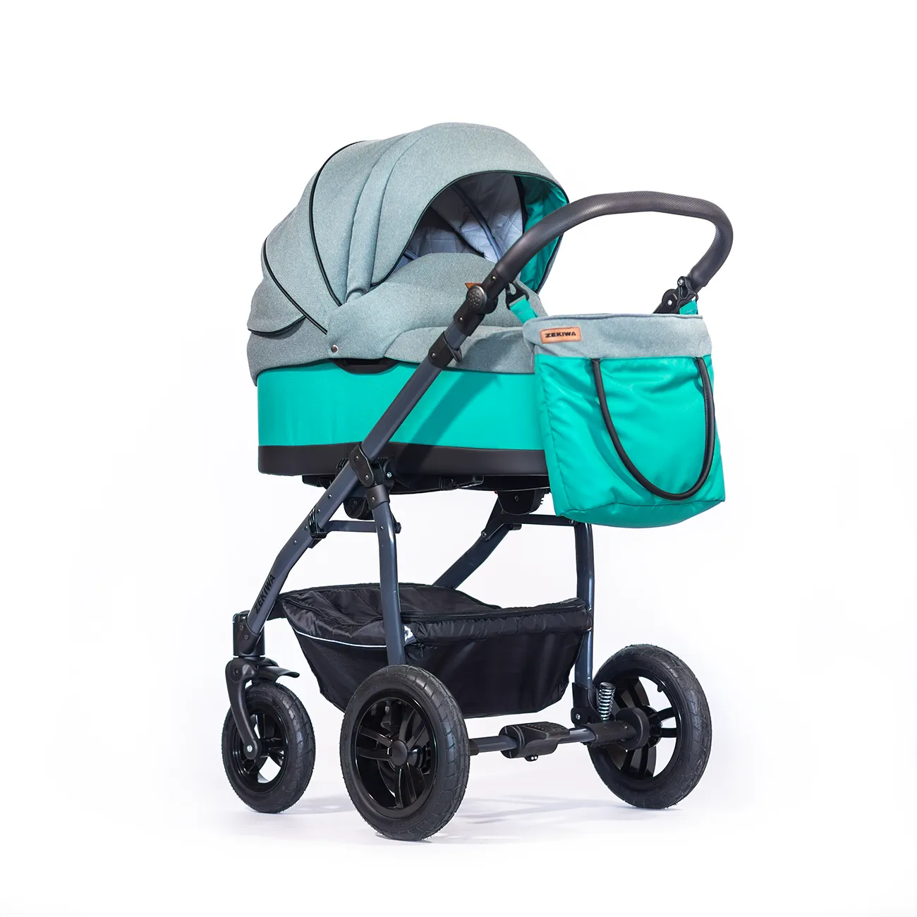 ZEKIWA Kinderwagen 3 in 1 mit 81cm XL Liegefläche - Komplettpaket + Sportwagenaufsatz + Regenschutz + Insektenschutz + Wickeltasche | Saturn Royal