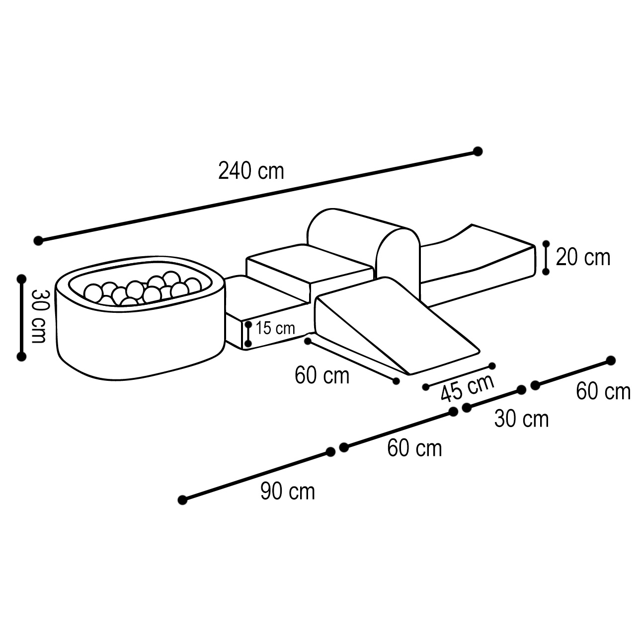 PLUSH NEST Mini-Spielplatz (+Pool und 100 Bälle), grün, Premium-Cord (Perlmutt und Silber)