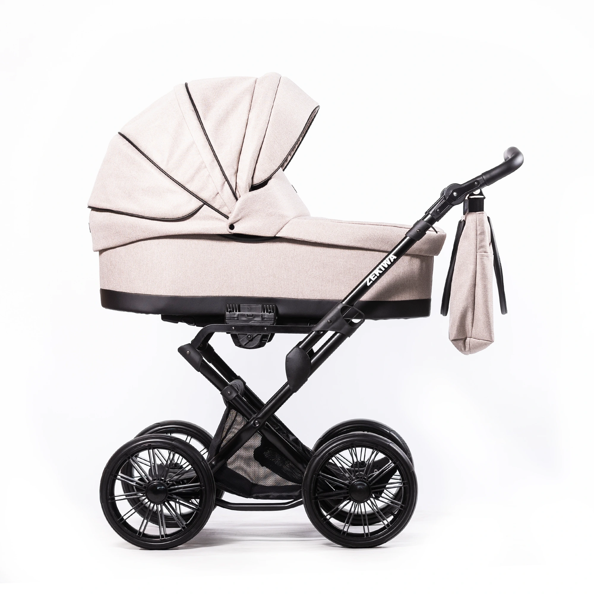 Kinderwagen "Perle" Touring Max 12Zoll Gelräder - XXL Wanne mit 81cm Liegefläche - inkl. Sportwagenaufsatz und Wickeltasche