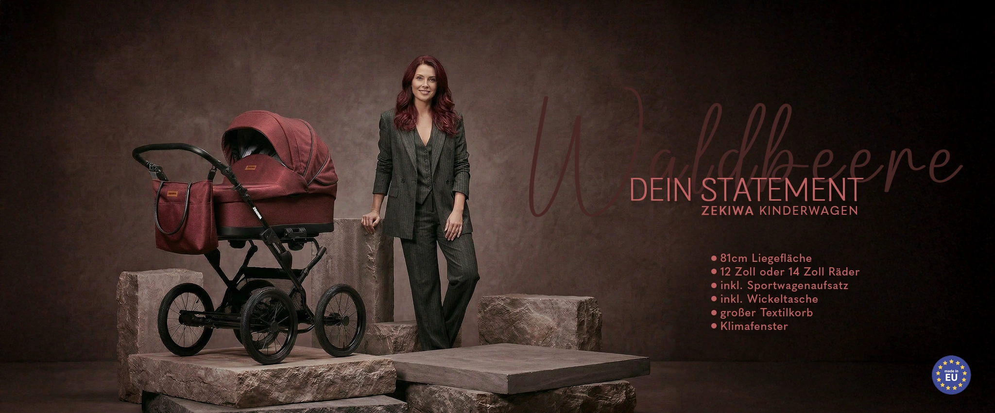 ZEKIWA 2 in 1 Kinderwagen mit großer Liegefläche - großen 12 oder 14 Zoll Räder und Riemenfederung