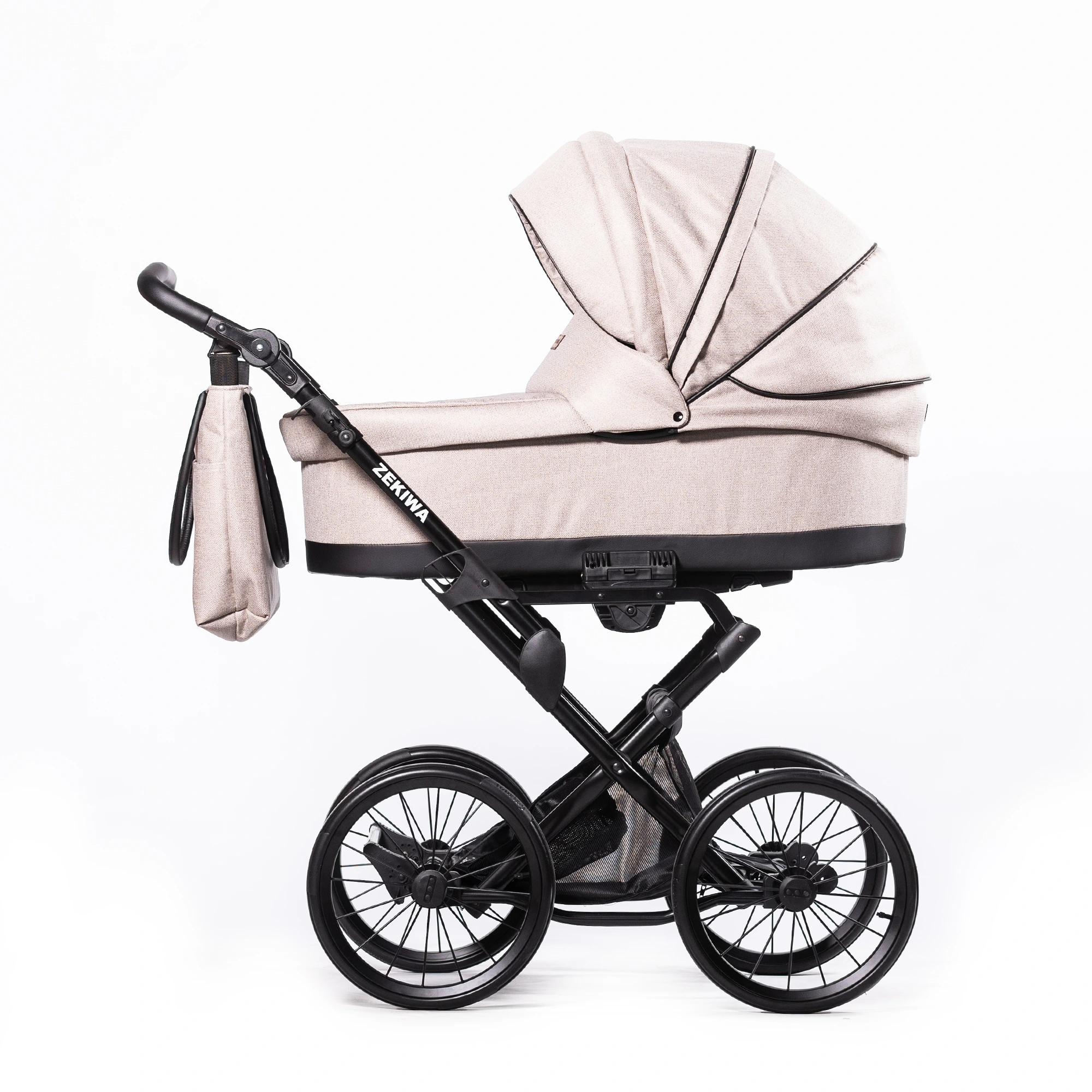 Kinderwagen "Perle" Touring Max 14Zoll Gelräder - XXL Wanne mit 81cm Liegefläche - inkl. Sportwagenaufsatz und Wickeltasche