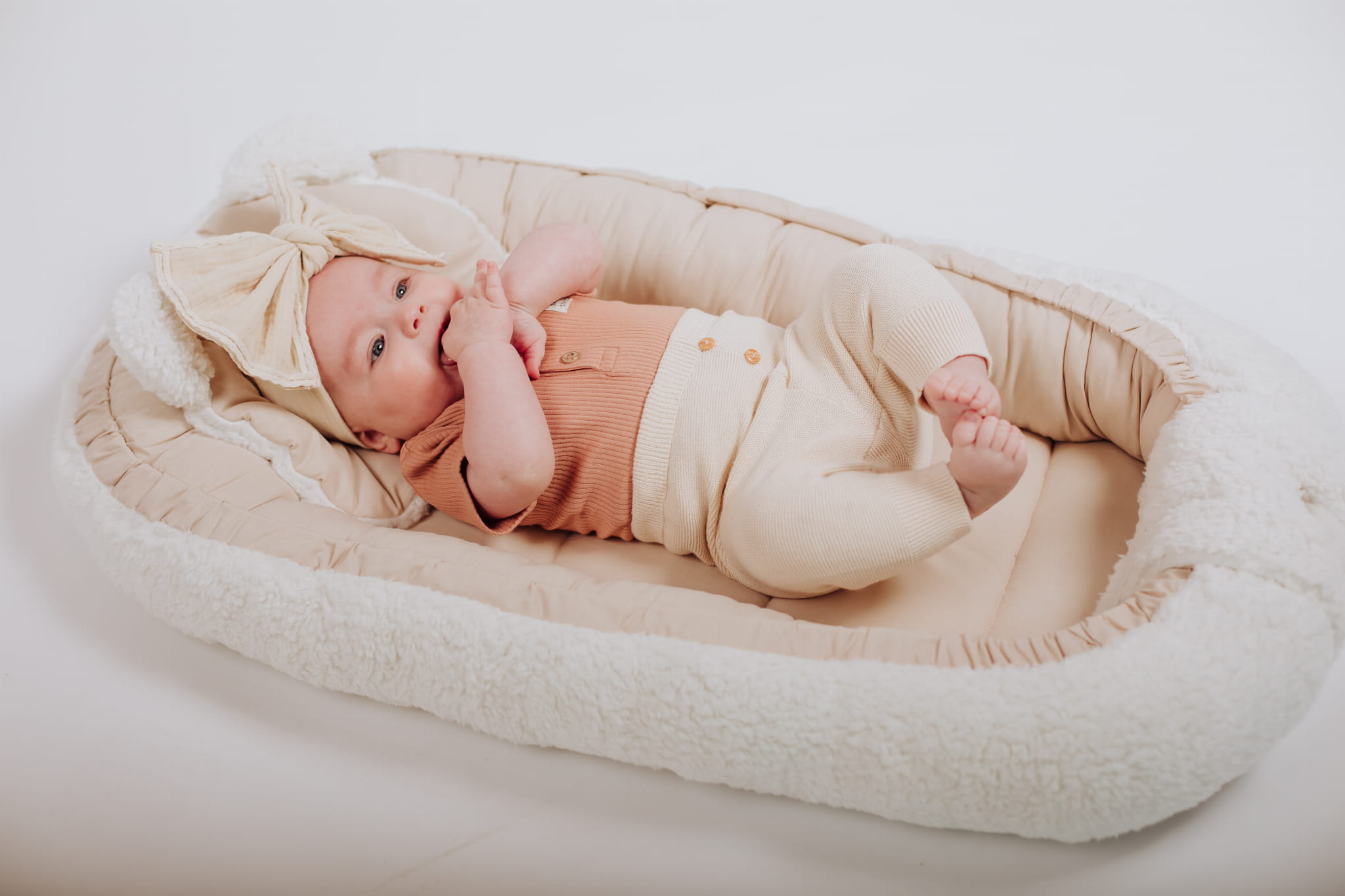 Babybettchen mit Kissen für Jungen und Mädchen, beige, 100 % Baumwolle, TEDDY