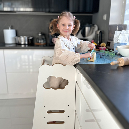 Kinderküchenhelfer, Küchenhocker, Küchenhelfer, 2 Ebenen, weiß, Wolke, Holz