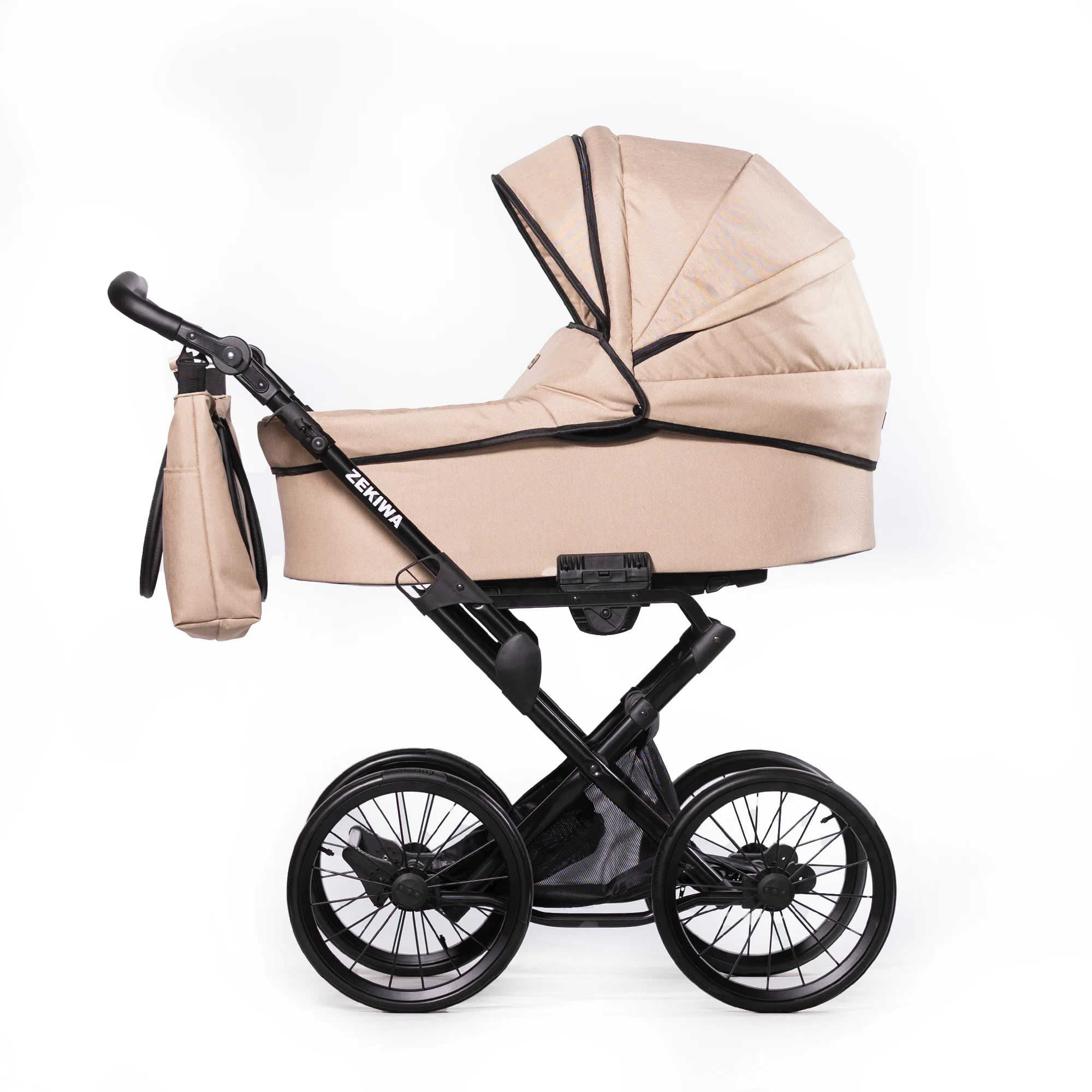 Kinderwagen "Sand" Touring Max 14Zoll Gelräder - XXL Wanne mit 81cm Liegefläche - inkl. Sportwagenaufsatz und Wickeltasche