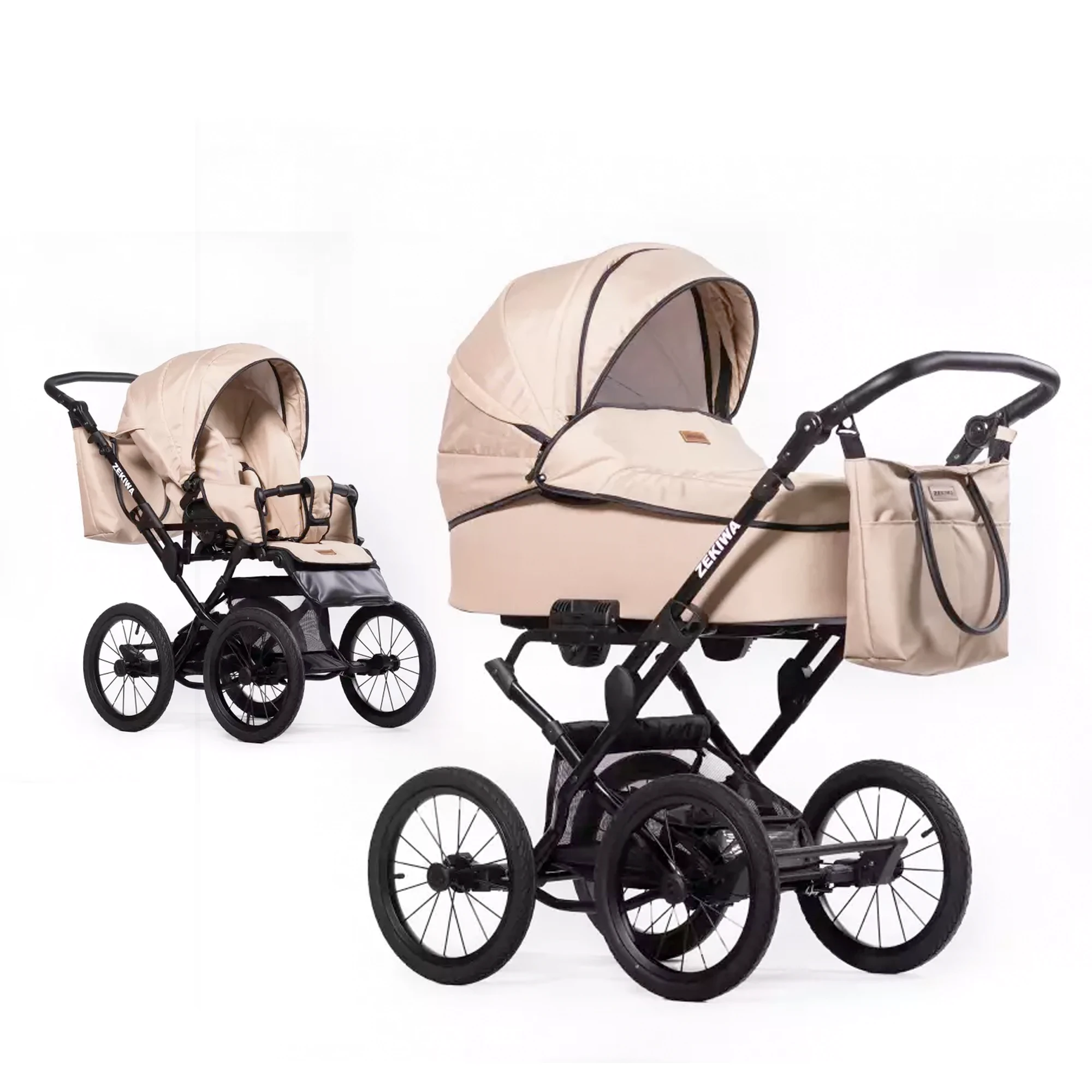 Kinderwagen "Sand" Touring Max 14Zoll Lufträder - XXL Wanne mit 81cm Liegefläche - inkl. Sportwagenaufsatz und Wickeltasche
