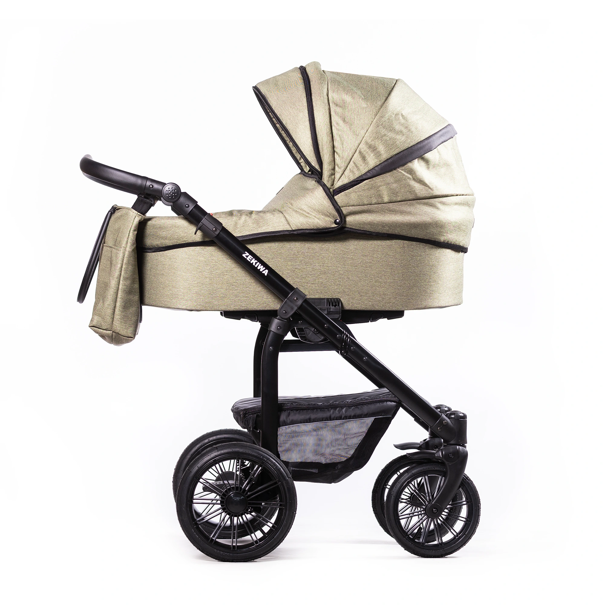 Kinderwagen "Green Green" Saturn Royal 12Zoll / 10Zoll Lufträder - XXL Wanne mit 81cm Liegefläche - inkl. Sportwagenaufsatz und Wickeltasche