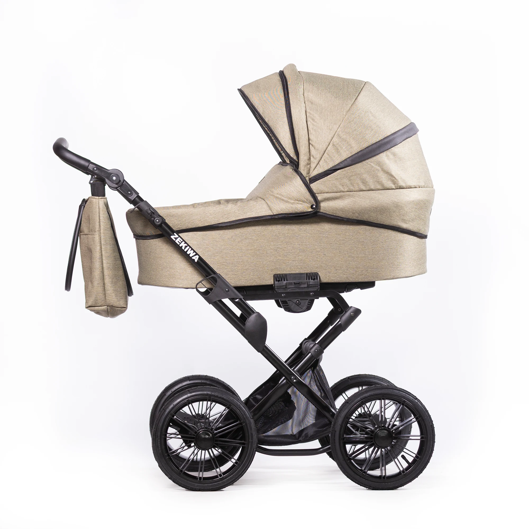 Kinderwagen "Green Green" Touring Max 12 Zoll Lufträder - XXL Wanne mit 81cm Liegefläche - inkl. Sportwagenaufsatz und Wickeltasche