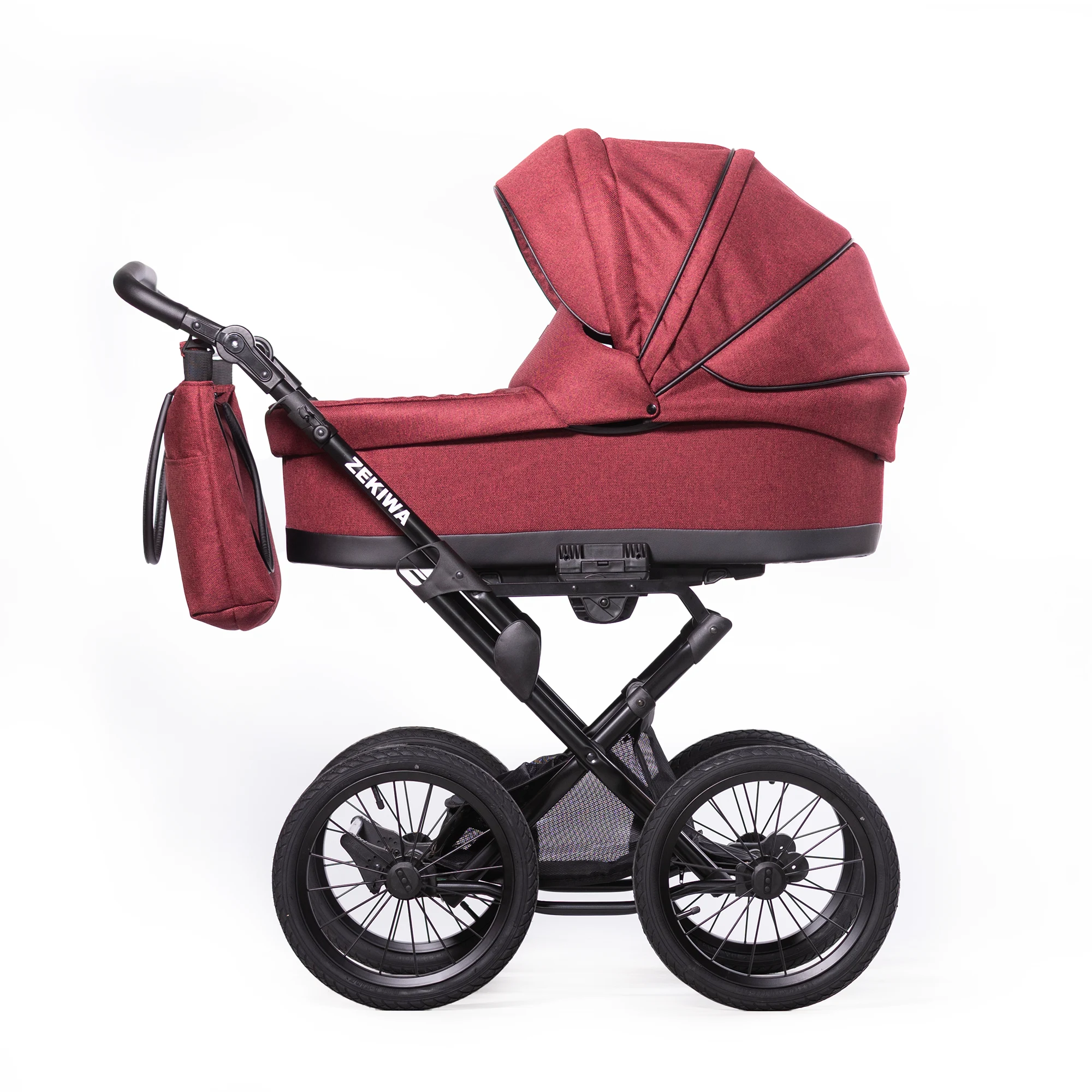 Kinderwagen "Waldbeere" Touring Max 14Zoll Lufträder - XXL Wanne mit 81cm Liegefläche - inkl. Sportwagenaufsatz und Wickeltasche