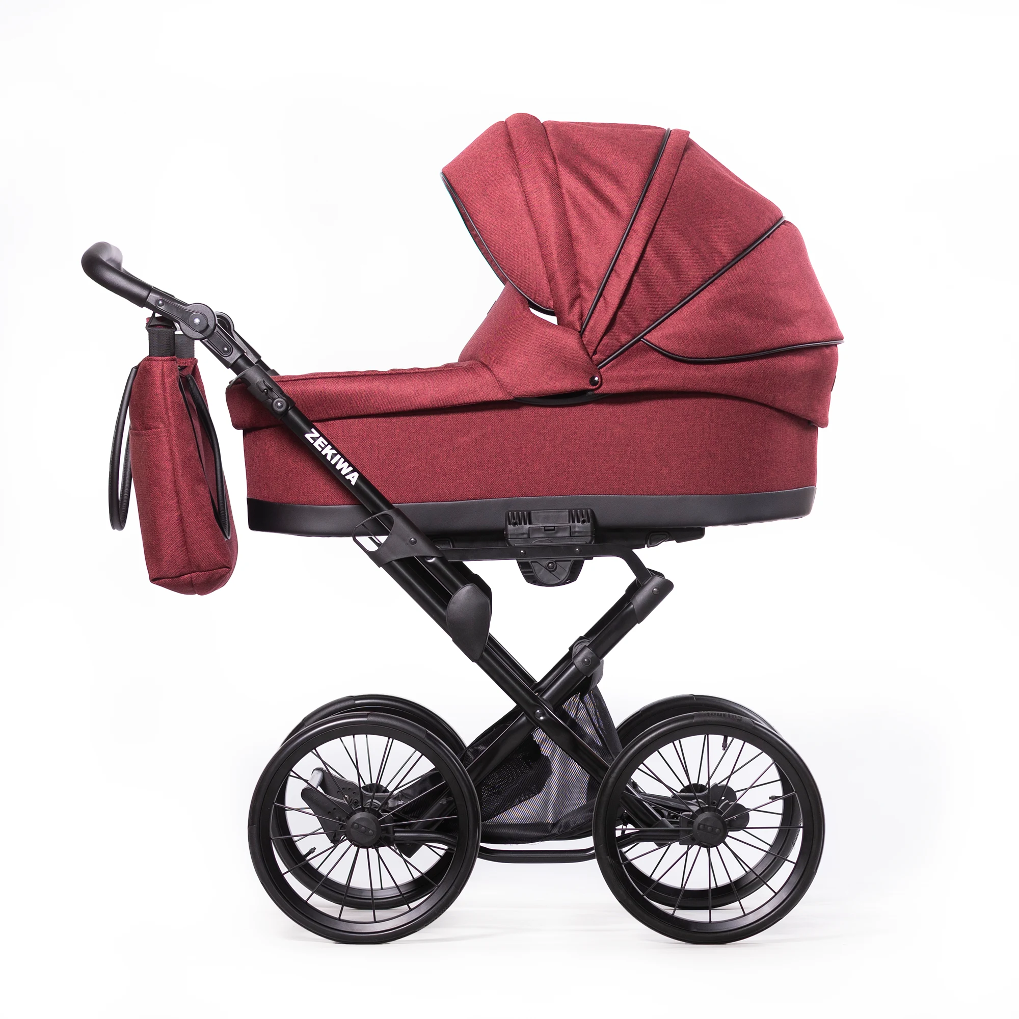 Kinderwagen "Waldbeere" Touring Max 14Zoll Gelräder - XXL Wanne mit 81cm Liegefläche - inkl. Sportwagenaufsatz und Wickeltasche