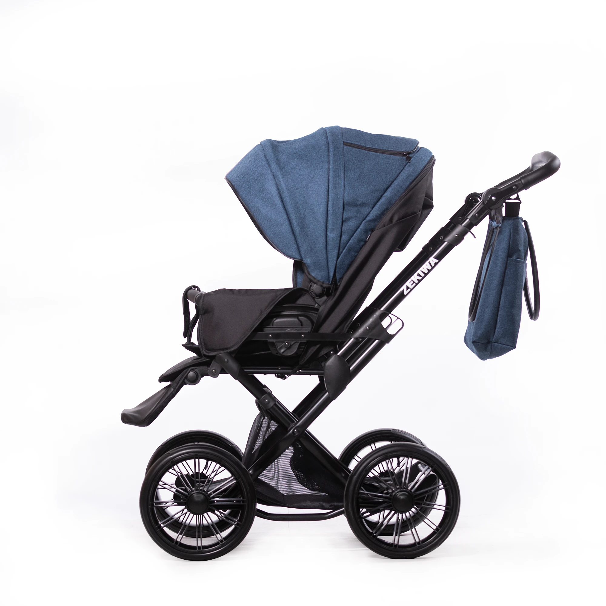 Kombikinderwagen "Saturn Royal" - Aqua - [ 81cm XL Liegefläche ] + Sportwagenaufsatz + Wickeltasche - 12 Zoll oder 14 Zoll Räder 